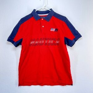 Nautica A Bit Trimmer Size M Mens Polo Shirt Short Sleeve Red Embroidered